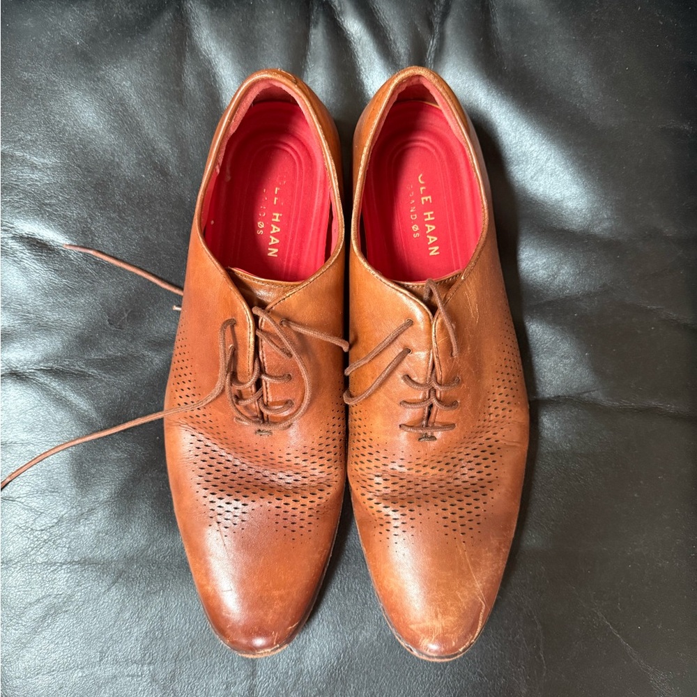 Cole Haan Men's Tan Leather Perforated Oxfords